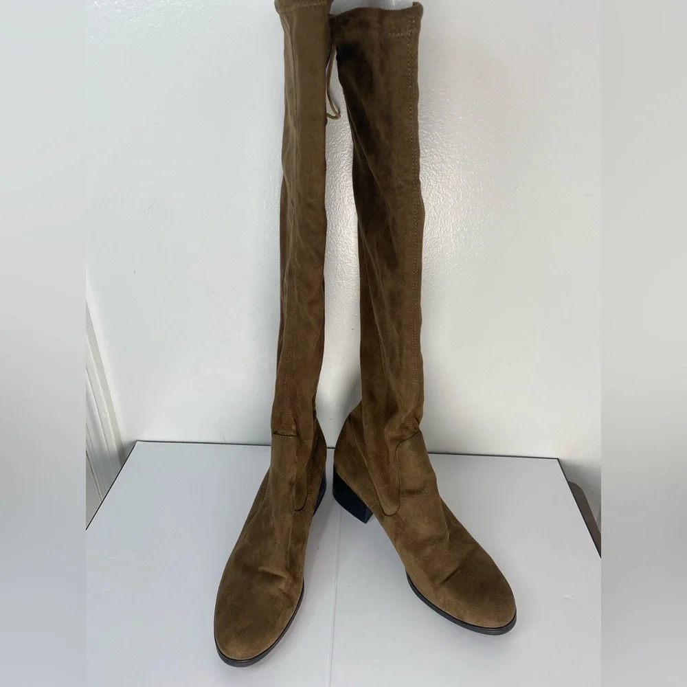 Zara Basic 40 Brown Over the Knee Heeled Boots With Laces